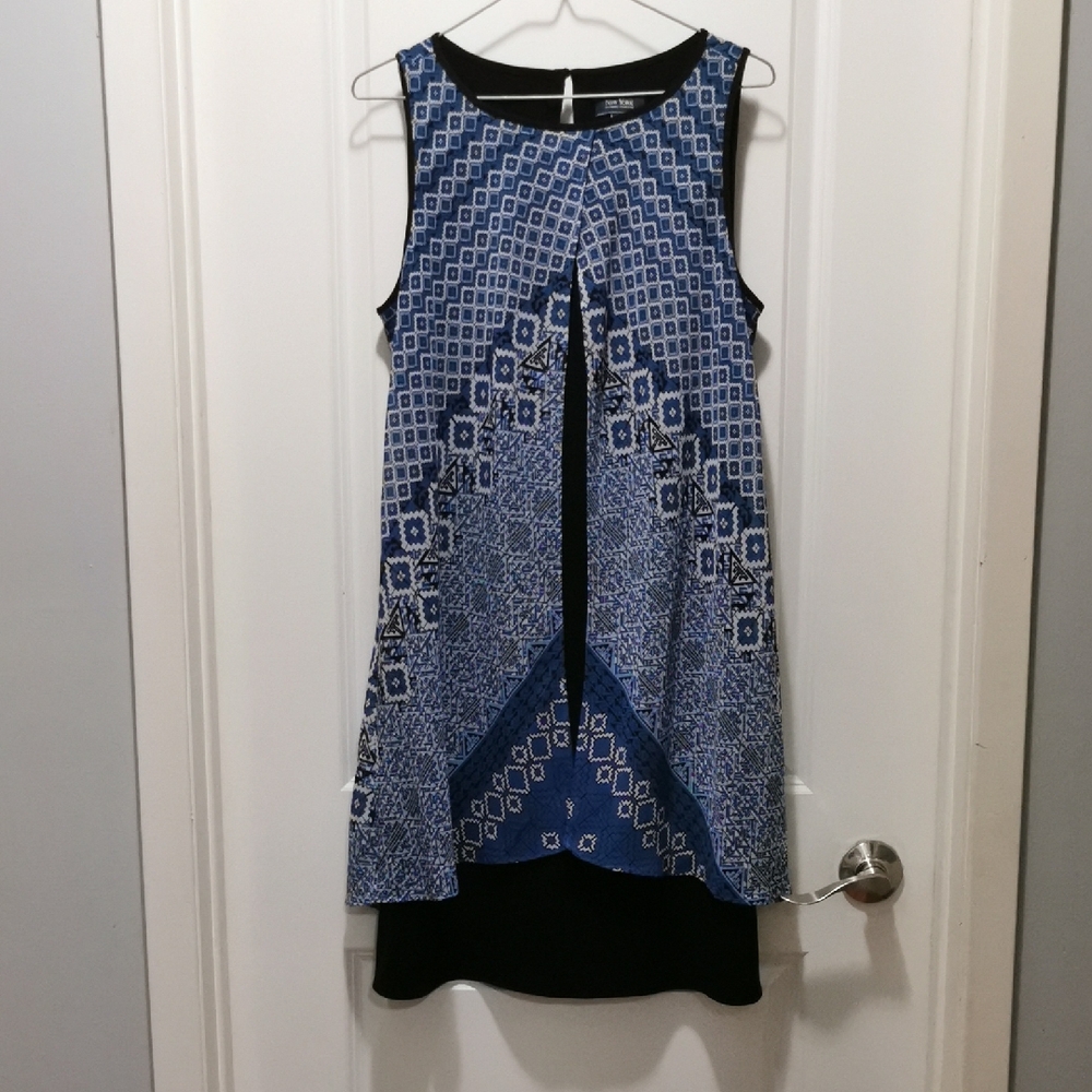 New York & Company Blue and‎ Black High Low Dress